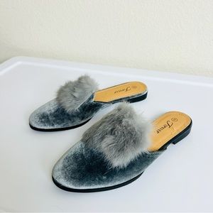 Forever Grey Fur Velvet Suede Slip-On Loafers